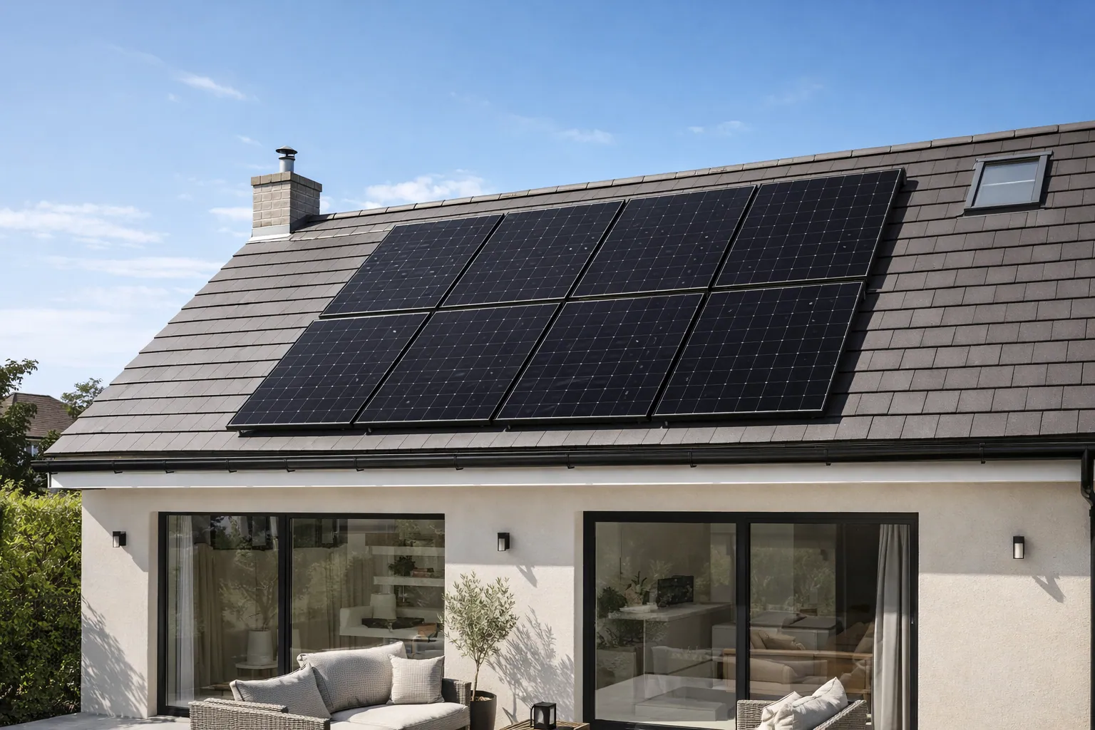 Maison équipée de panneaux solaires photovoltaïques